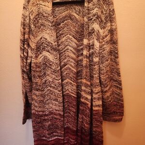 CJ Banks Cream and Red Knit Cardigan